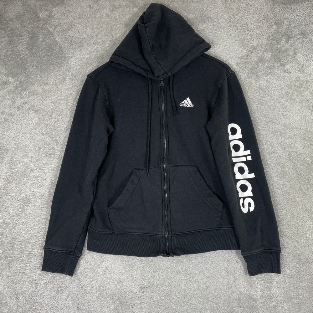 Adidas‎ Zip Up Hoodie Womens XS Black Sleeve Graphic Logo Sportswear